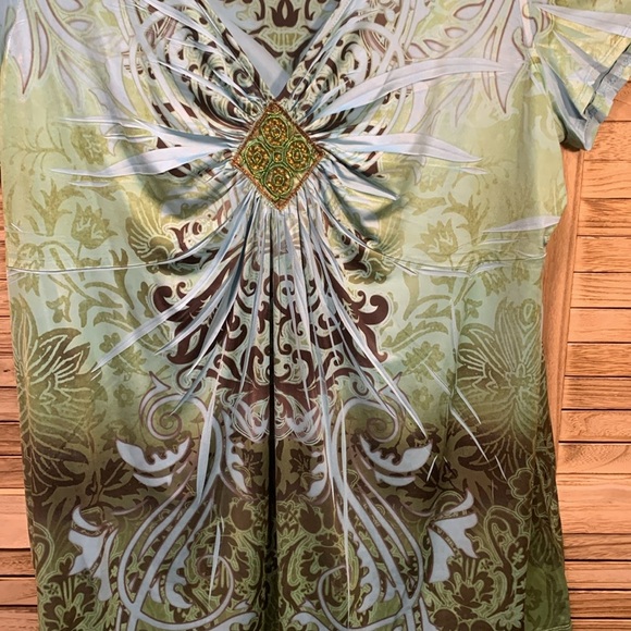 Unity Blouse Jewel Tones Boho Sleeves V Neck Beadwork 3x - Picture 6 of 9